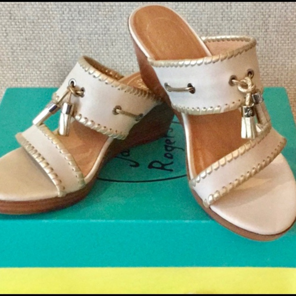 NEW Jack Rogers Neutral Camilla Tassel Wedge